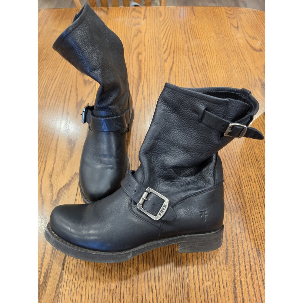Frye Veronica Short Black Leather Moto Engineer Boots Womens 9 Biker  Grunge